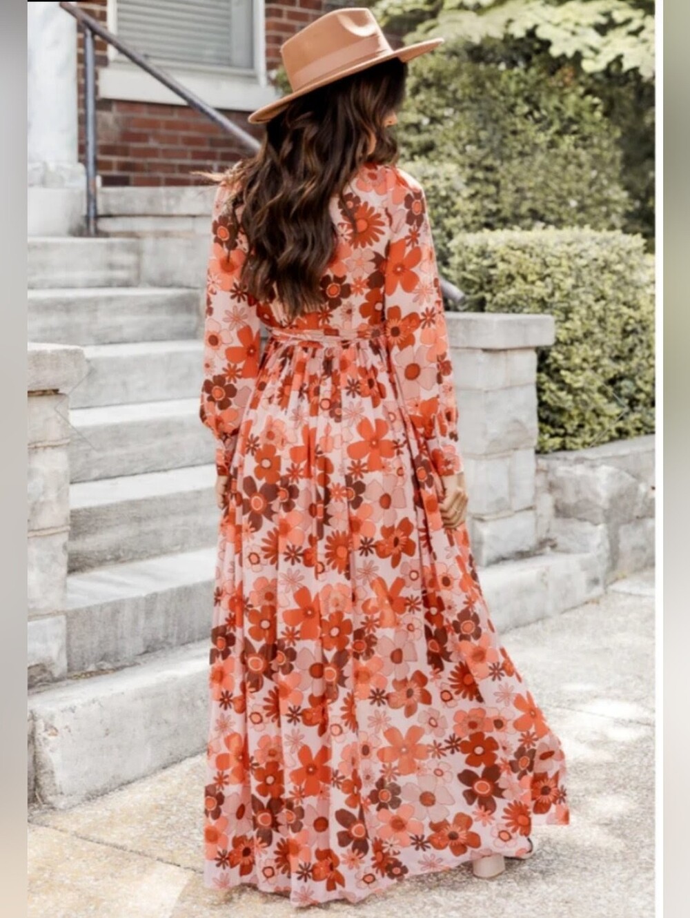 Retro Floral Boho Maxi Dress Long Sleeve Wrap Tie Waist - NWOT - Large - Picture 3 of 16